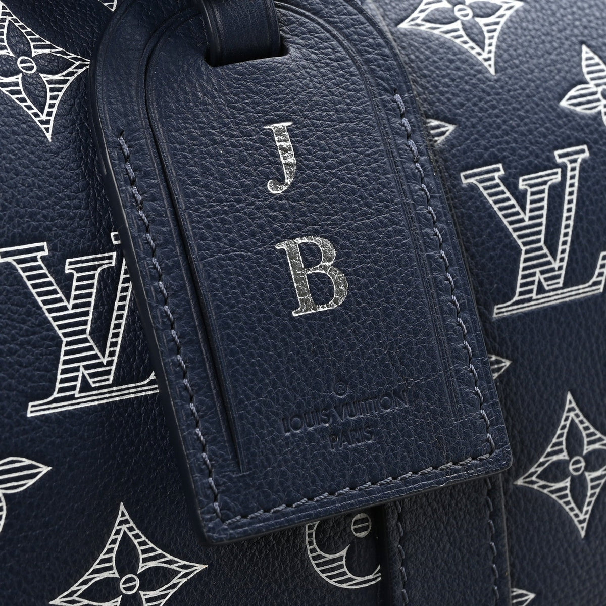 CALFSKIN SHADOW MONOGRAM KEEPALL BANDOULIERE 50 INK BLUE WHITE
