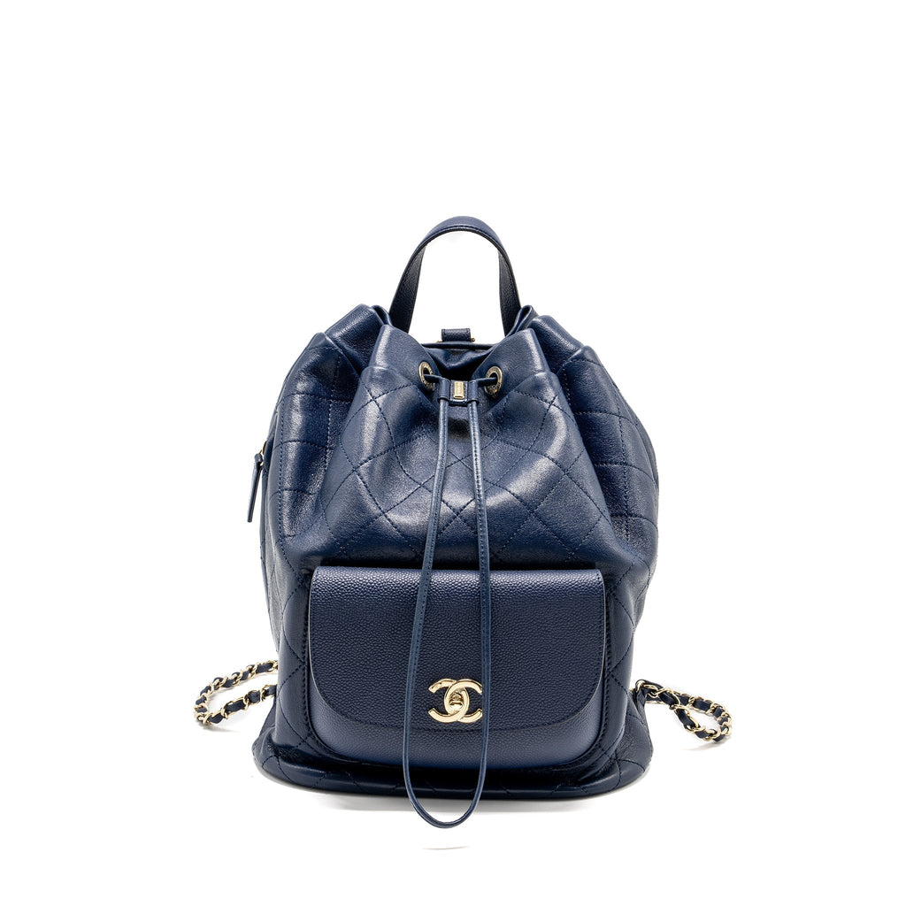 DRAWSTRING BACKPACK LAMBSKIN/GRAINED CALFSKIN DARK BLUE LGHW