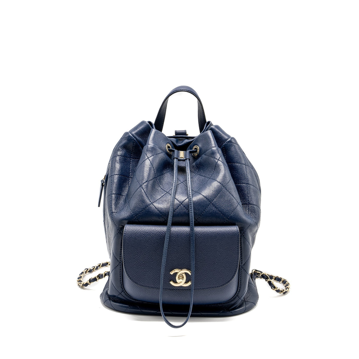 DRAWSTRING BACKPACK LAMBSKIN/GRAINED CALFSKIN DARK BLUE LGHW