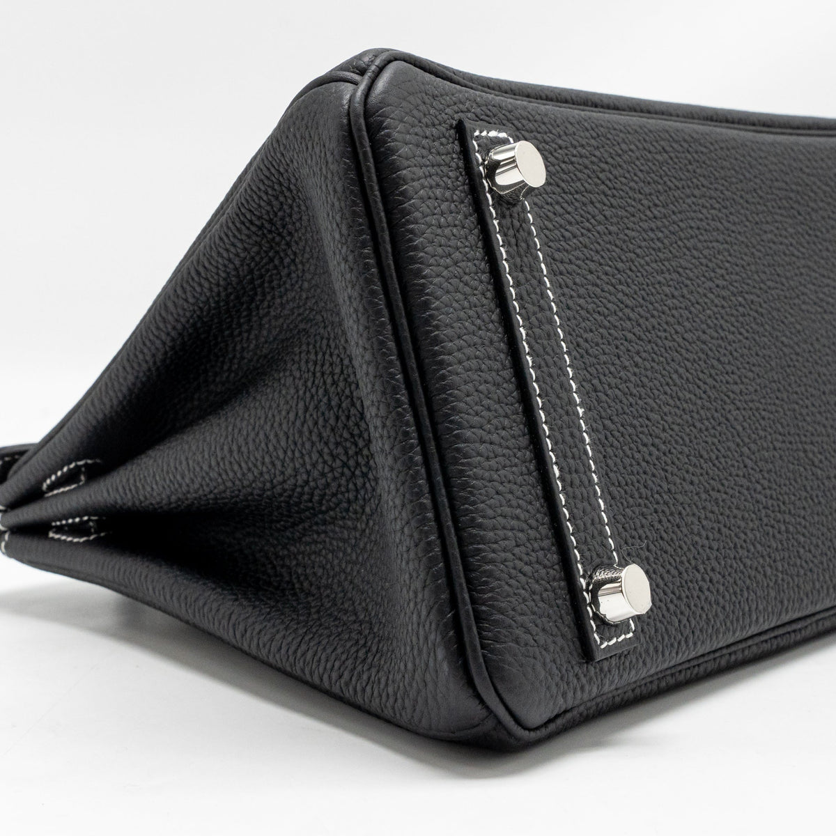 HERMES BIRKIN 25 SPECIAL ORDER TOGO BLACK/WHITE STITCHING BRUSHED SHW