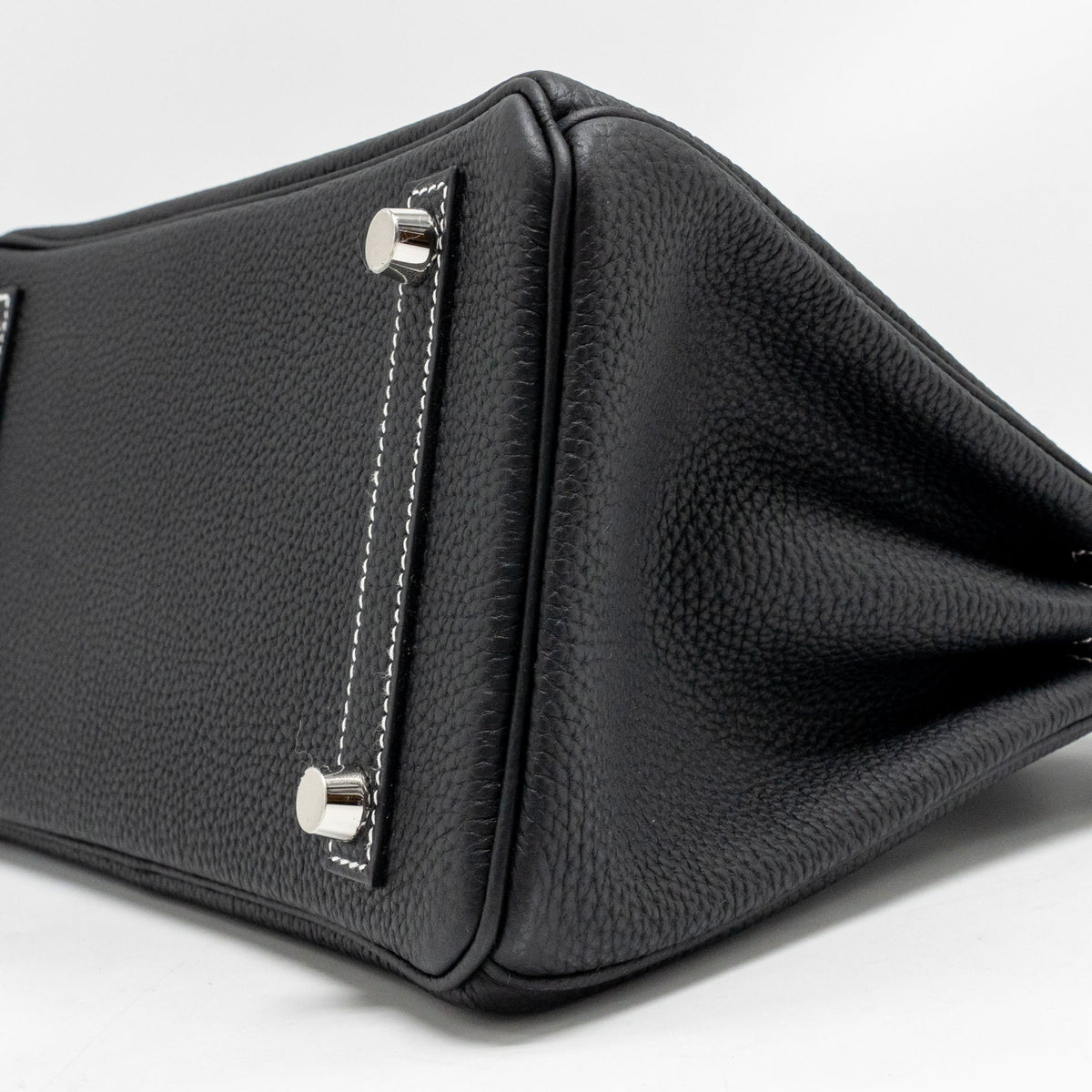 HERMES BIRKIN 25 SPECIAL ORDER TOGO BLACK/WHITE STITCHING BRUSHED SHW