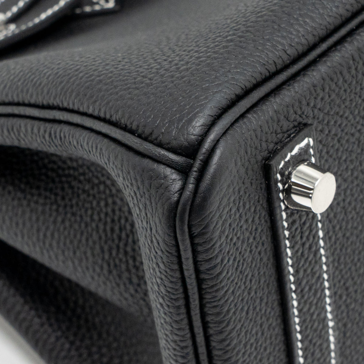 HERMES BIRKIN 25 SPECIAL ORDER TOGO BLACK/WHITE STITCHING BRUSHED SHW